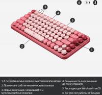 Клавиатура Logitech POP Keys механическая розовый/красный USB беспроводная BT/Radio
