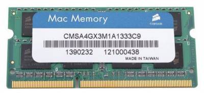 Память DDR3 4Gb 1333MHz Corsair CMSA4GX3M1A1333C9 RTL PC3-10600 CL9 SO-DIMM 204-pin 1.5В Ret