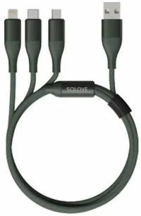 Кабель Solove DW2 DW2 GREEN RUS USB (m)-Lightning (m)/USB Type-C (m)/micro USB (m) 1.2м зеленый
