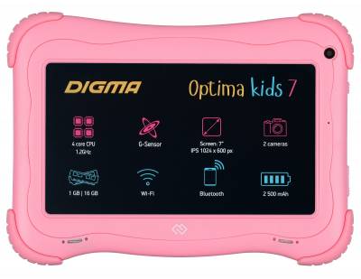 Планшет Digma Optima Kids 7 RK3126C (1.2) 4C RAM1Gb ROM16Gb 7" IPS 1024x600 Android 8.1 розовый 2Mpix 0.3Mpix BT WiFi Touch microSD 128Gb minUSB 2500mAh